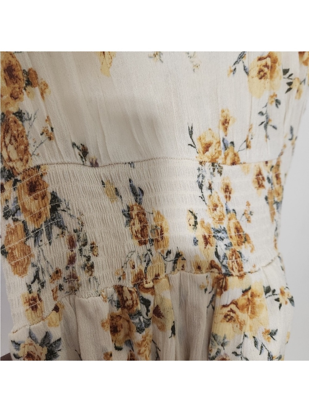 Love Crazy Women's M Cream Floral Smocked-Waist Mini Dress V-Neck/Ties Front - Picture 10 of 12